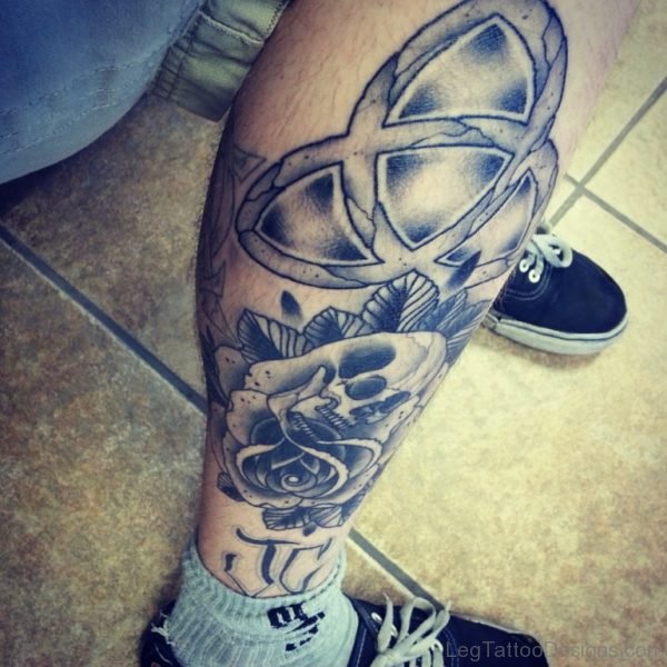 Celtic Knot and Rose Leg Tattoo