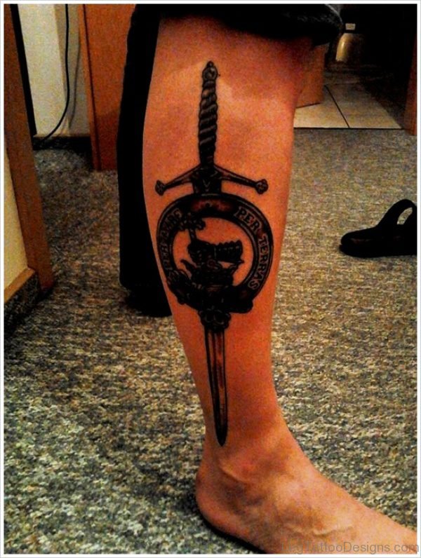 Celtic Sword Tattoo On Calf