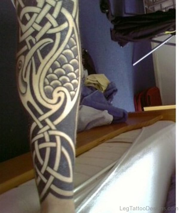 Celtic Tattoo Design On Leg Image