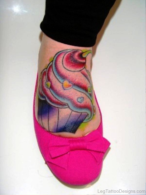 Cherry Cupcake Tattoo On Foot