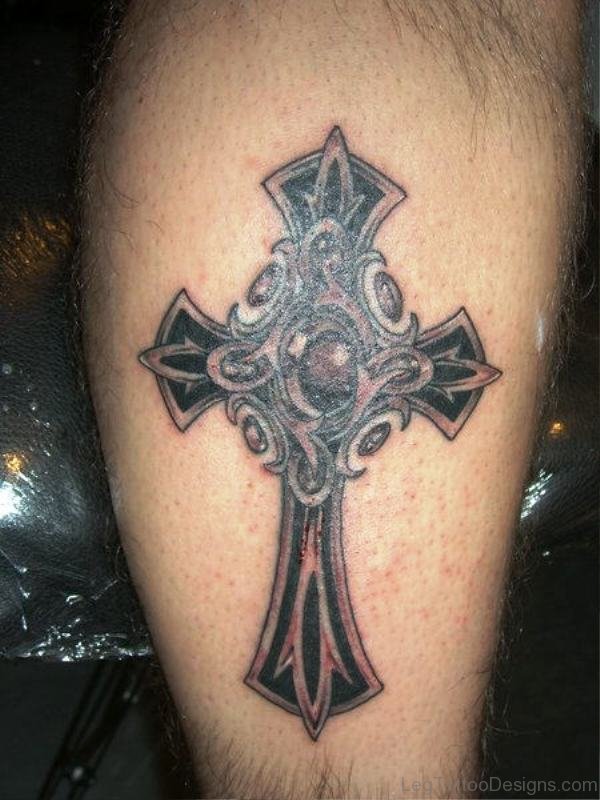 Christian Cross Tattoo On Leg