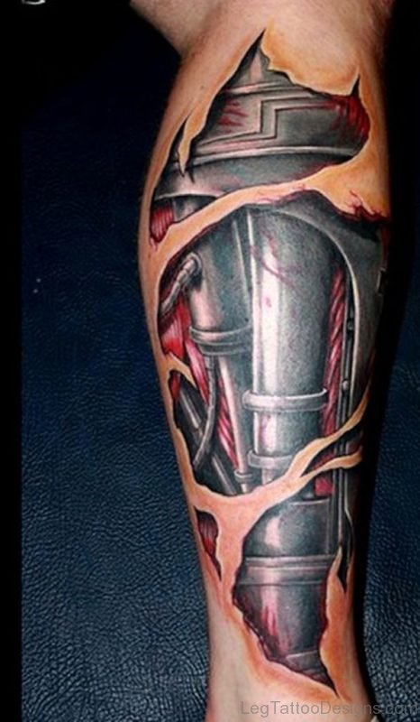 Classic Biomechanical Tattoo On LEg
