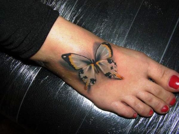Classic Butterfly Tattoo On Foot