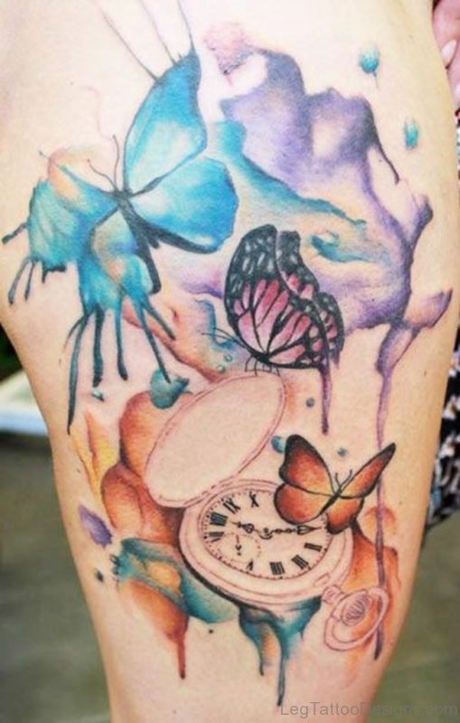 Classic Butterfly Tattoo On Thigh