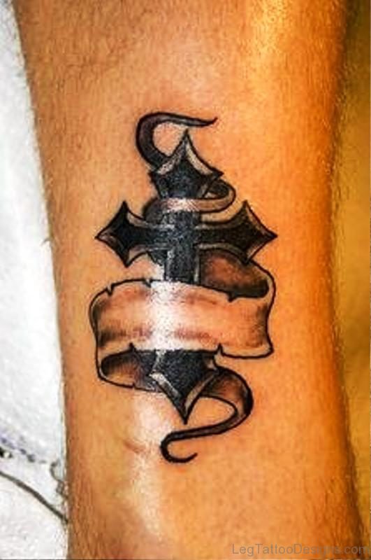 Classic Cross Tattoo On Leg