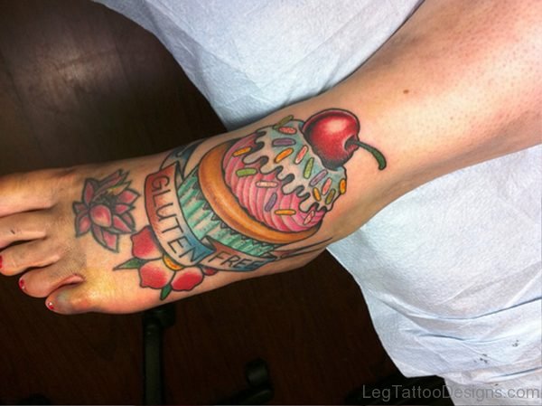 Classic Cupcake Tattoo On Foot