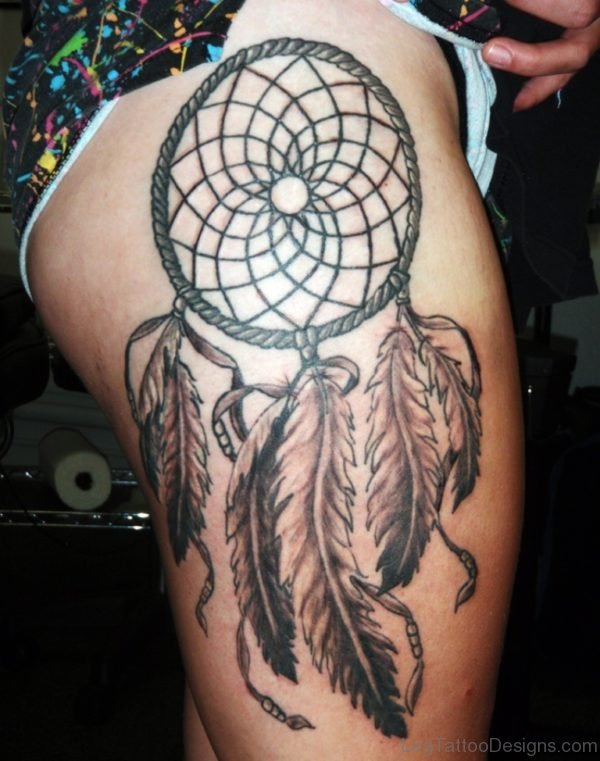 Classic Dreamcatcher Tattoo on Thigh