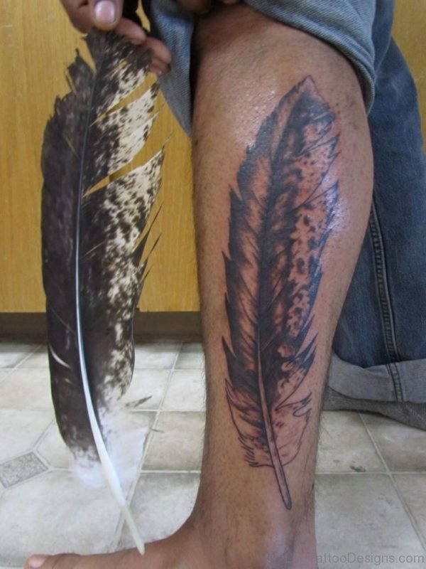 Classic Feather Tattoo On Foot