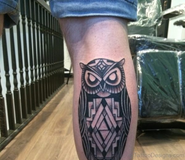 Classic Owl Tattoo On Leg