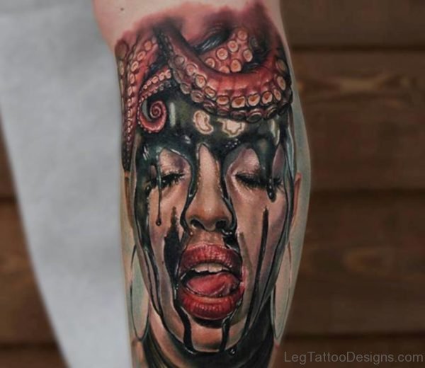 Classic Portrait Tattoo On Leg