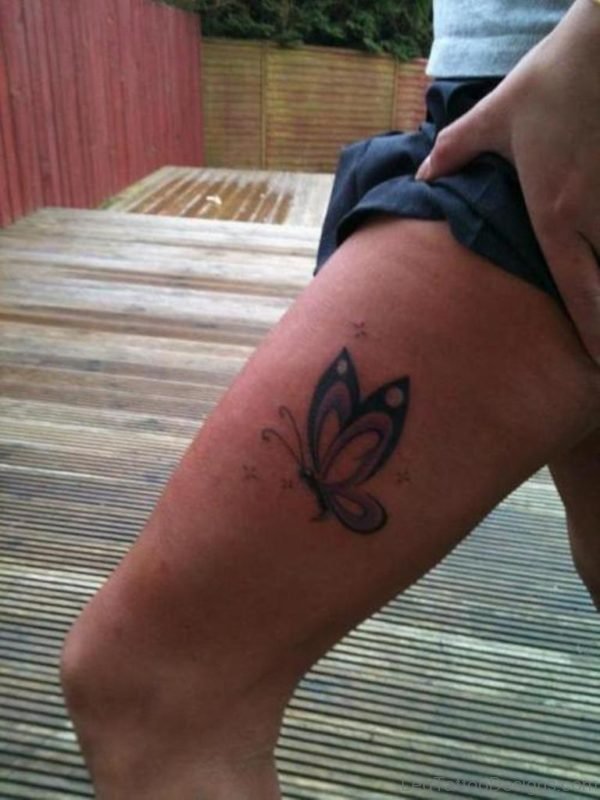 Classy Butterfly Tattoo On Thigh
