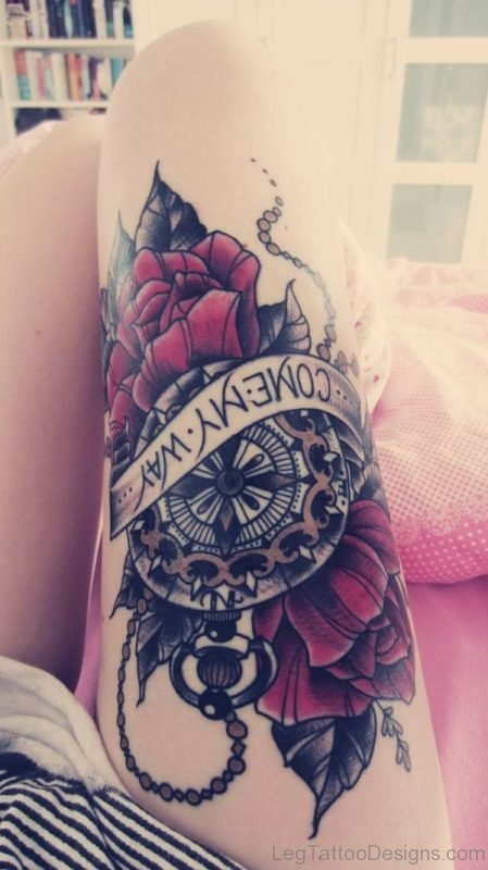 Classy Clock Tattoo On Thigh