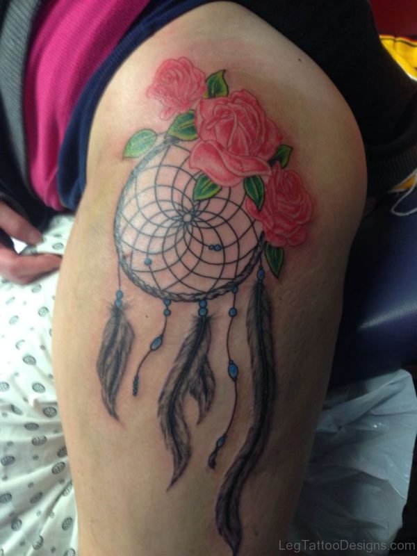 Classy Dreamcatcher Tattoo On Thigh