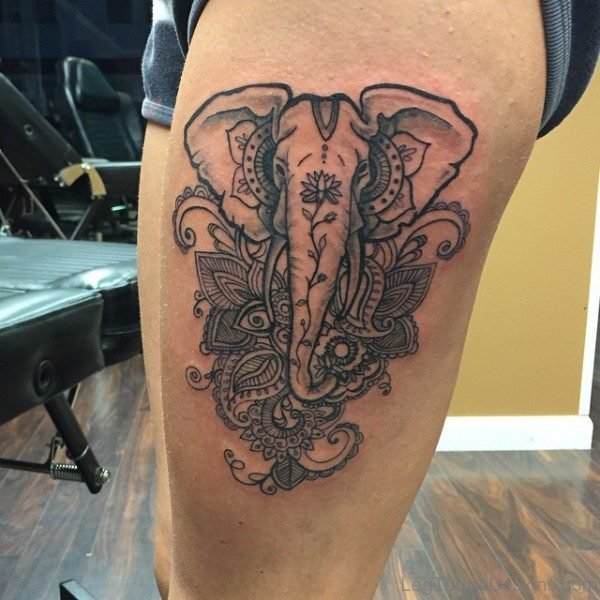 Classy Elephant Thigh Tattoo