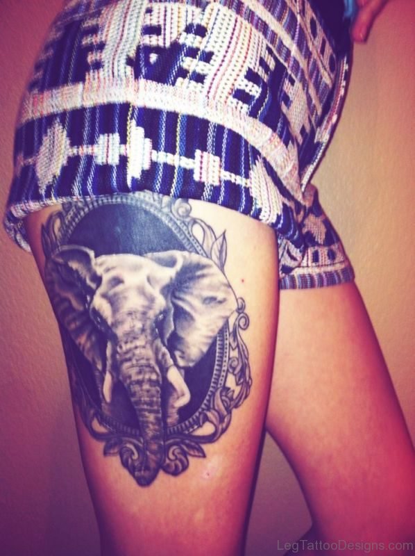 Classy Elephnat Tattoo On Thigh