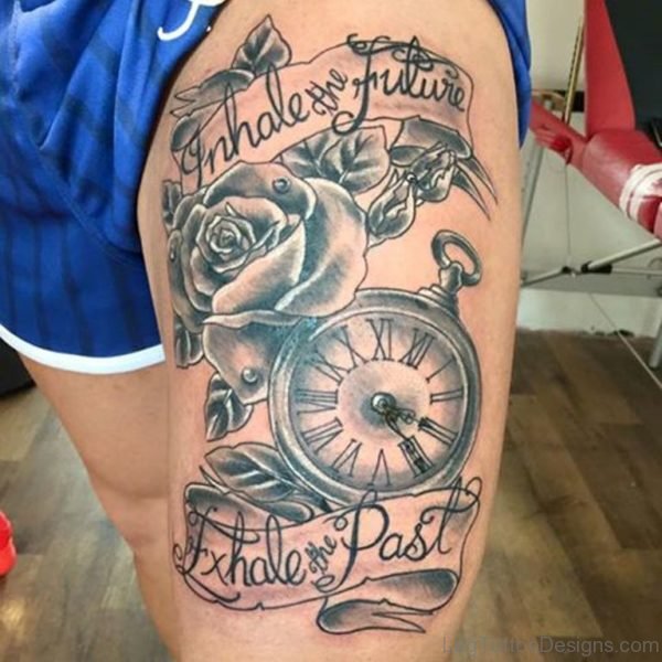 Clock And Rose Tattoo