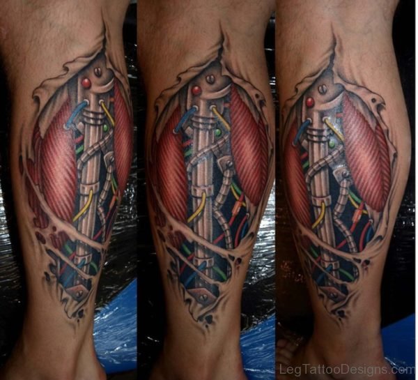 Colored Biomechanical Tattoo Design