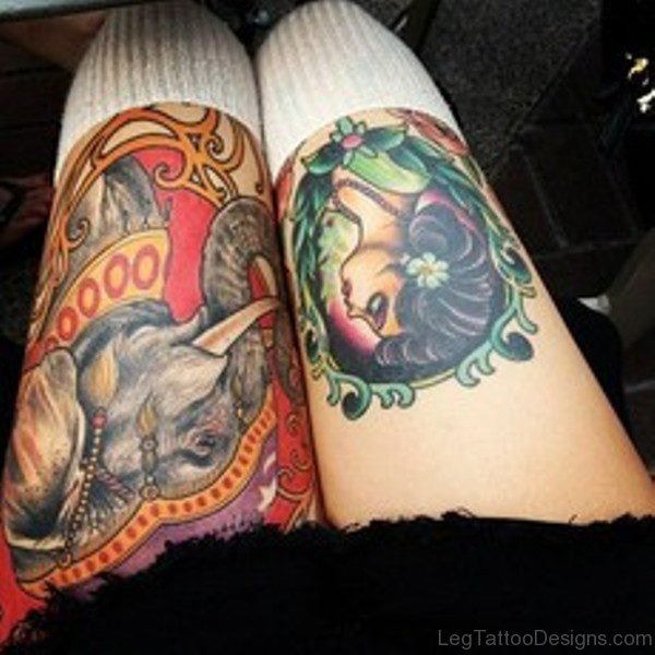 Colored Elephant Tattoo Design