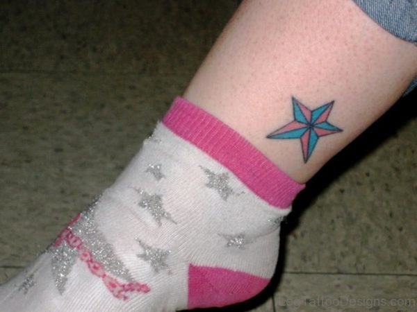 Colored Star Tattoo On Ankle
