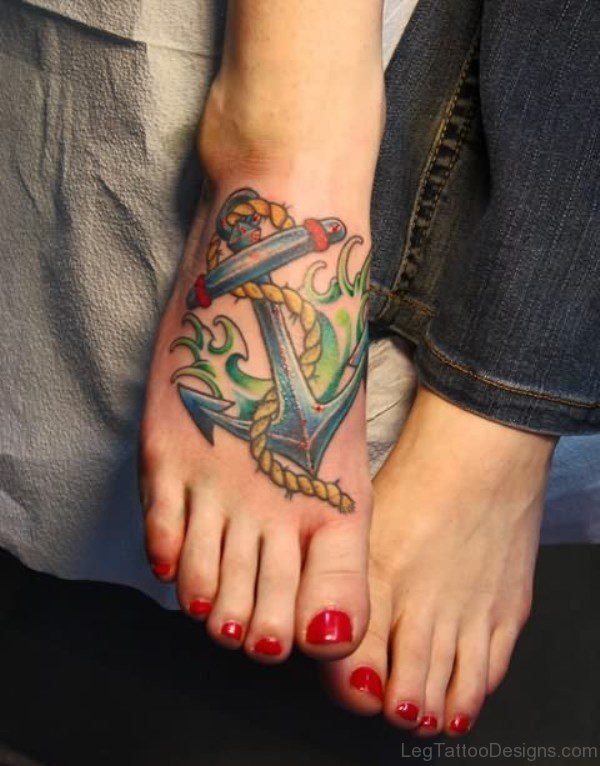 Colorful Anchor Tattoo On Foot