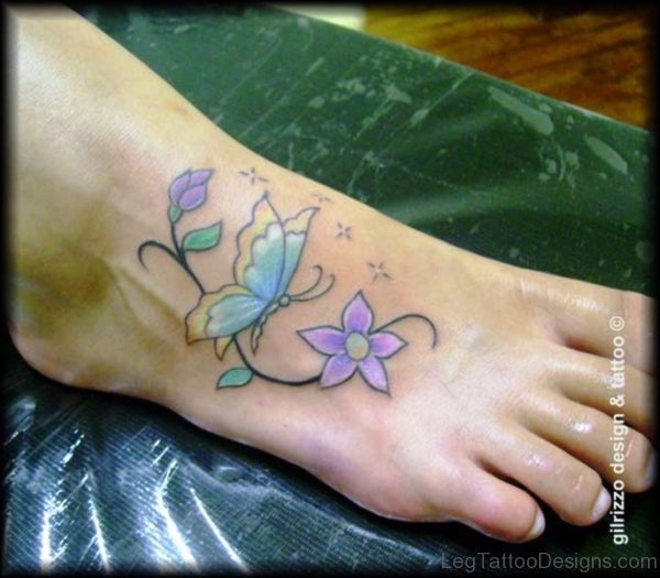 Colorful Butterfly With Purple Flowers