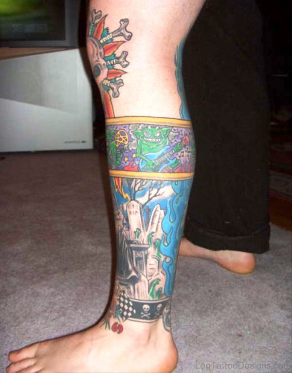 Colorful Calf Tattoo