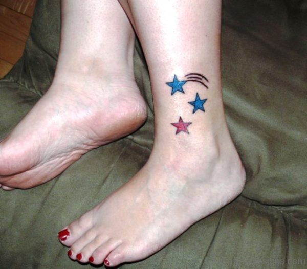Colorful Star Tattoo On Ankle