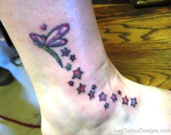 Colorful Tiny Star Tattoo On Ankle