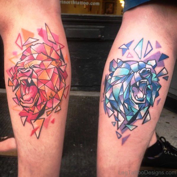 Colorful Tribal Tattoo On Calf