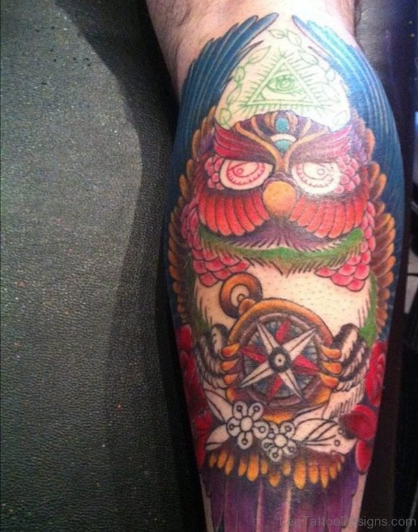 Compass And Owl Tattoo