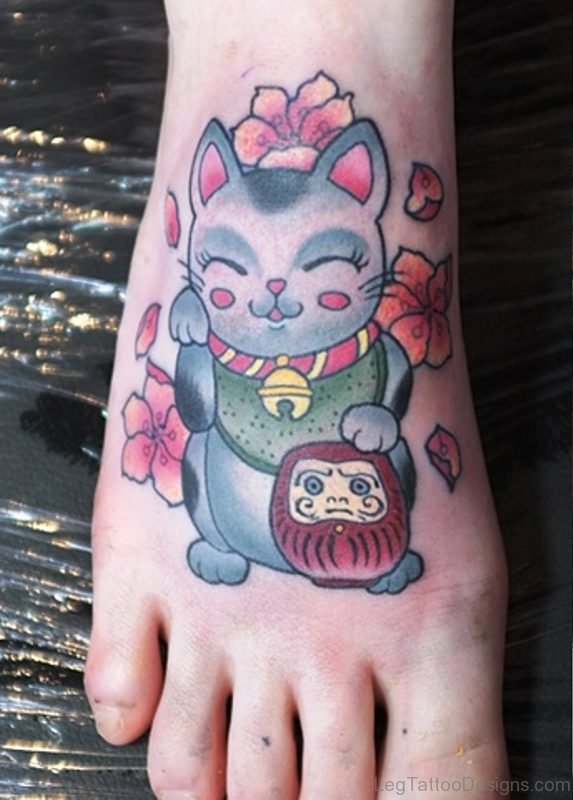 Cool Cat Tattoo On Foot