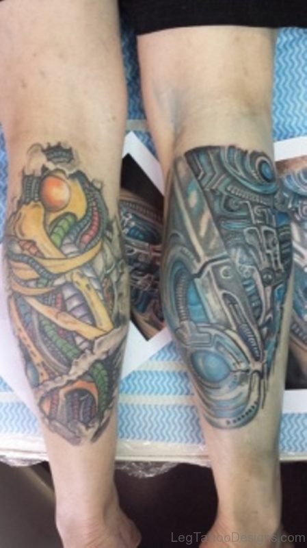 Cool Colored Biomechanical Tattoo