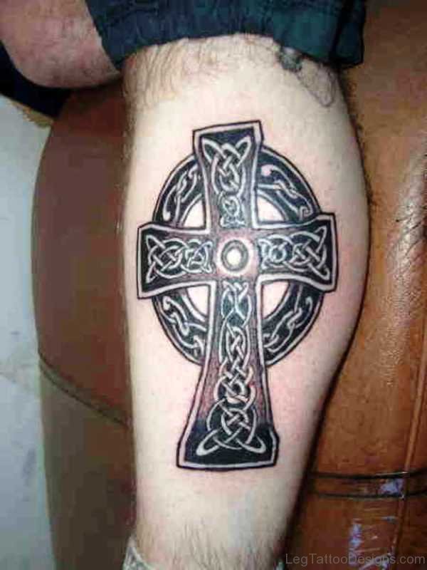 Cool Cross Tattoo On Leg