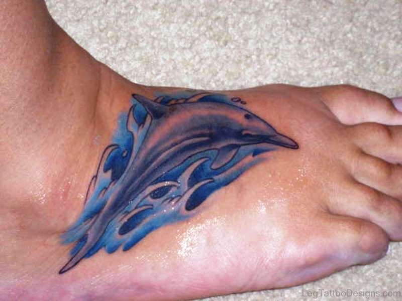 Cool Dolphin Tattoo On Foot