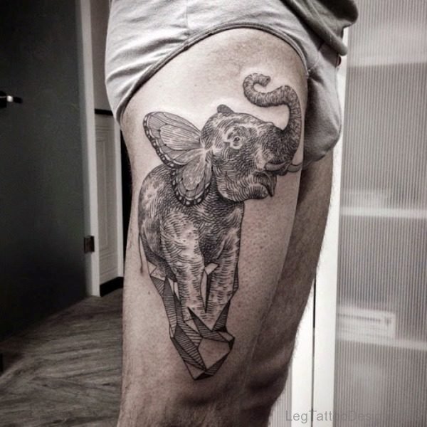 Cool Elephant Tattoo On Thigh