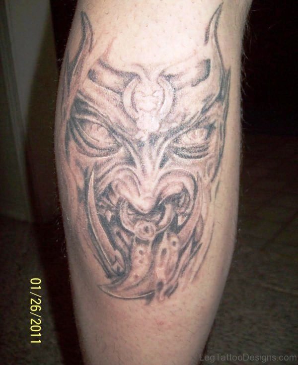 Cool Evil Tattoo On Leg