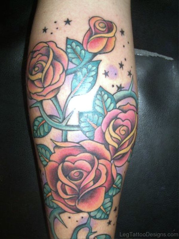 Cool Flower Tattoo On Calf