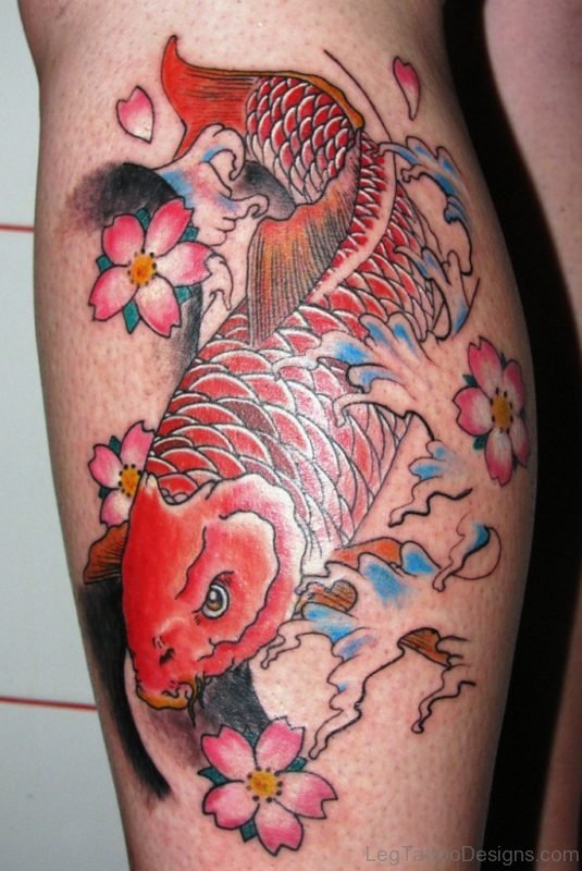 Cool Koi Fish Tattoo Design on Leg