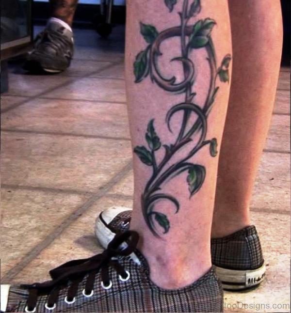 Cool Leaves Vine Tattoo On Calf