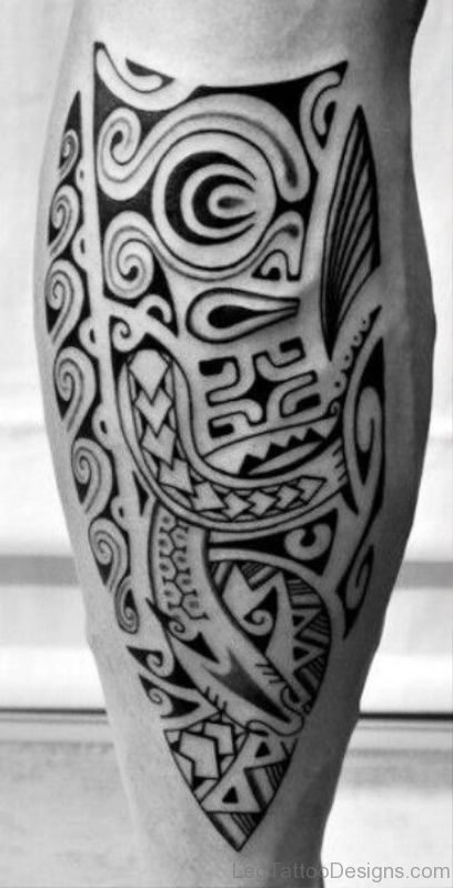 Cool Maori Tattoo On Calf