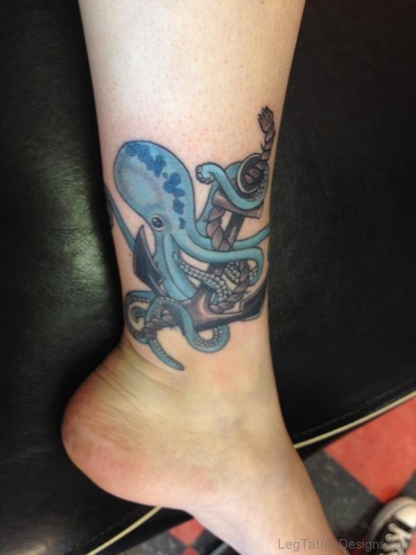 Cool Octopus With Anchor Tattoo