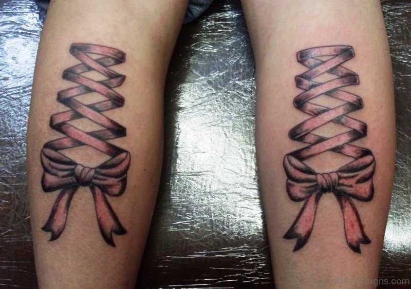 Corset Ribbon Tattoos On Legs