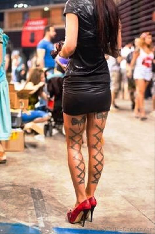 Corset Tattoo On Both Legs