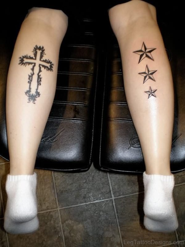 Cross And Star Tattoo