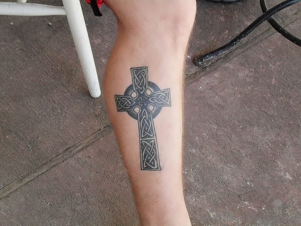 Cross Army Tattoo On Leg 