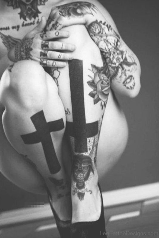 Cross Leg Tattoo