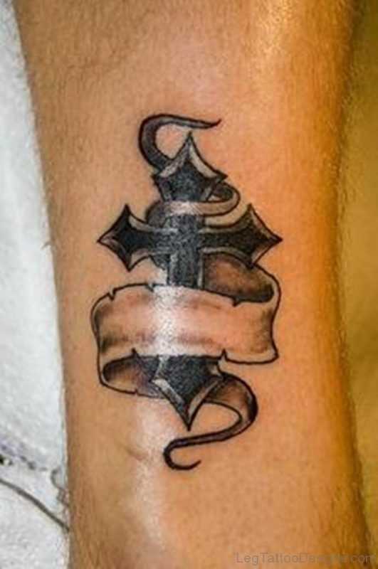 Cross Tattoo Design On Leg Image