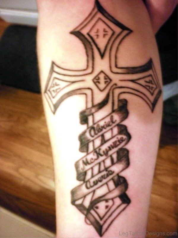 Cross Tattoo On Calf