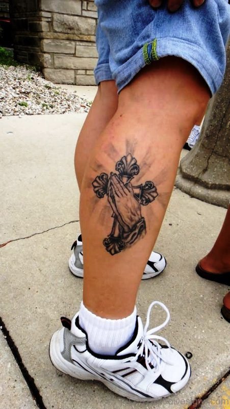 Cross With Praying Hands Tattoo