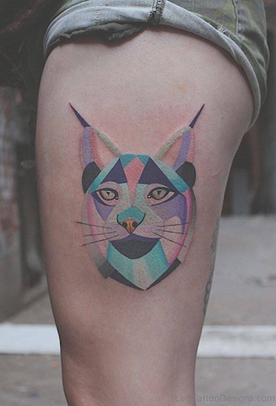 Crystle Cat Tattoo On Thigh